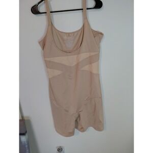 Cacique Shaper Open Bust MidThigh Romper Firm Control Shapewear Beige Sizw 26/28